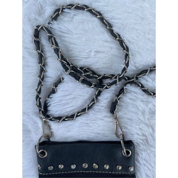 NWOT PG Collection Black Canvas/Leather “Boots And Bling” Crossbody Cell Phone P - Picture 5 of 8